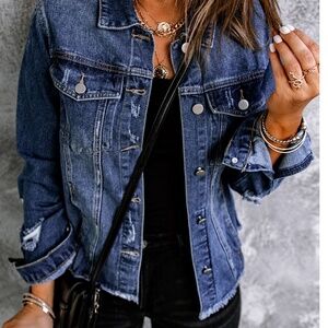 Denim Jacket Distressed Raw Hem Design